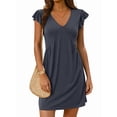 thumbnail image 3 of Women'S Summer Dresses Beach 2026 Casual Deep V Neck Loose Sundress Ruffle Sleeve Mini Dress Gray-Blue M, 3 of 8
