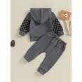 thumbnail image 4 of Suealasg Toddler Baby Boys Fall Tracksuit Outfits Clothes 6M 1T 2T 3T Kids Boys Long Sleeve Hooded Plaid Letters Print Hoodie Elastic Waist Sweatpants 2PCS Casual Autumn Clothing for Children Boys, 4 of 9