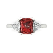 2.82 ct Emerald Cut Natural Garnet 3 Stone 18K White Gold Womens Engagement Ring
