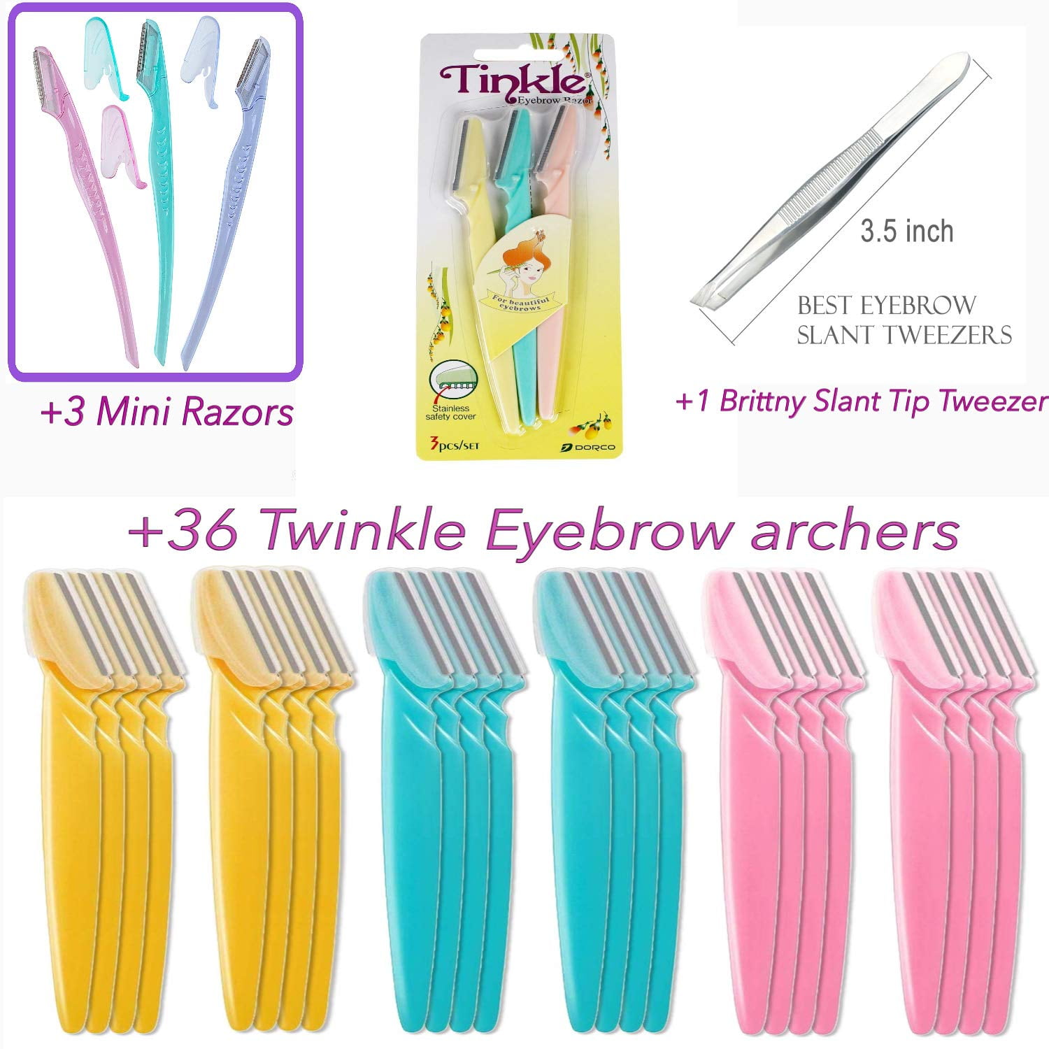 40 Set Twinkle Eyebrow Archer Hair Removal Combo Bundle Kit Bikini Shaver Razor