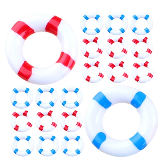 Masteelf 20 Pcs Miniature Swim Ring Model Mini Life Buoy 1.40X1.40X0.30CM White
