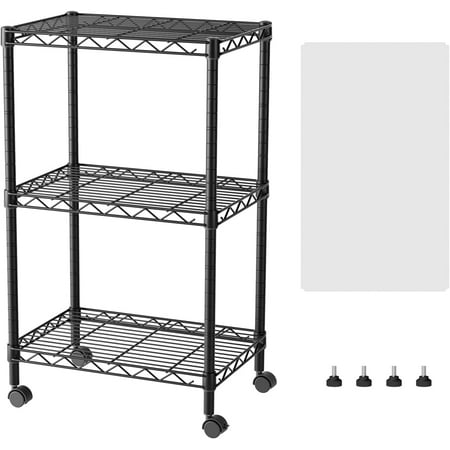 SINGAYE 3 Small Shelves Storage Shelf Wire Shelving Unit Metal Shelf Adjustable Organizers Storage Shelving with Wheels for Bathroom Laundry Room Kitchen Pantry11.5”D x 17.5”W x 30.5”H Black