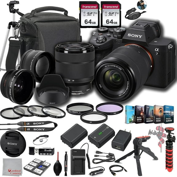 Sony a7 IV Mirrorless Digital Camera 33MP w/ 28-70mmmm Lens ILCE-7M4K/B, 128GB Memory.43 Wide & 2X Lenses, Case. Tripod, Filters, Hood, Spare Battery & Charger, Software Kit -Deluxe Bundle