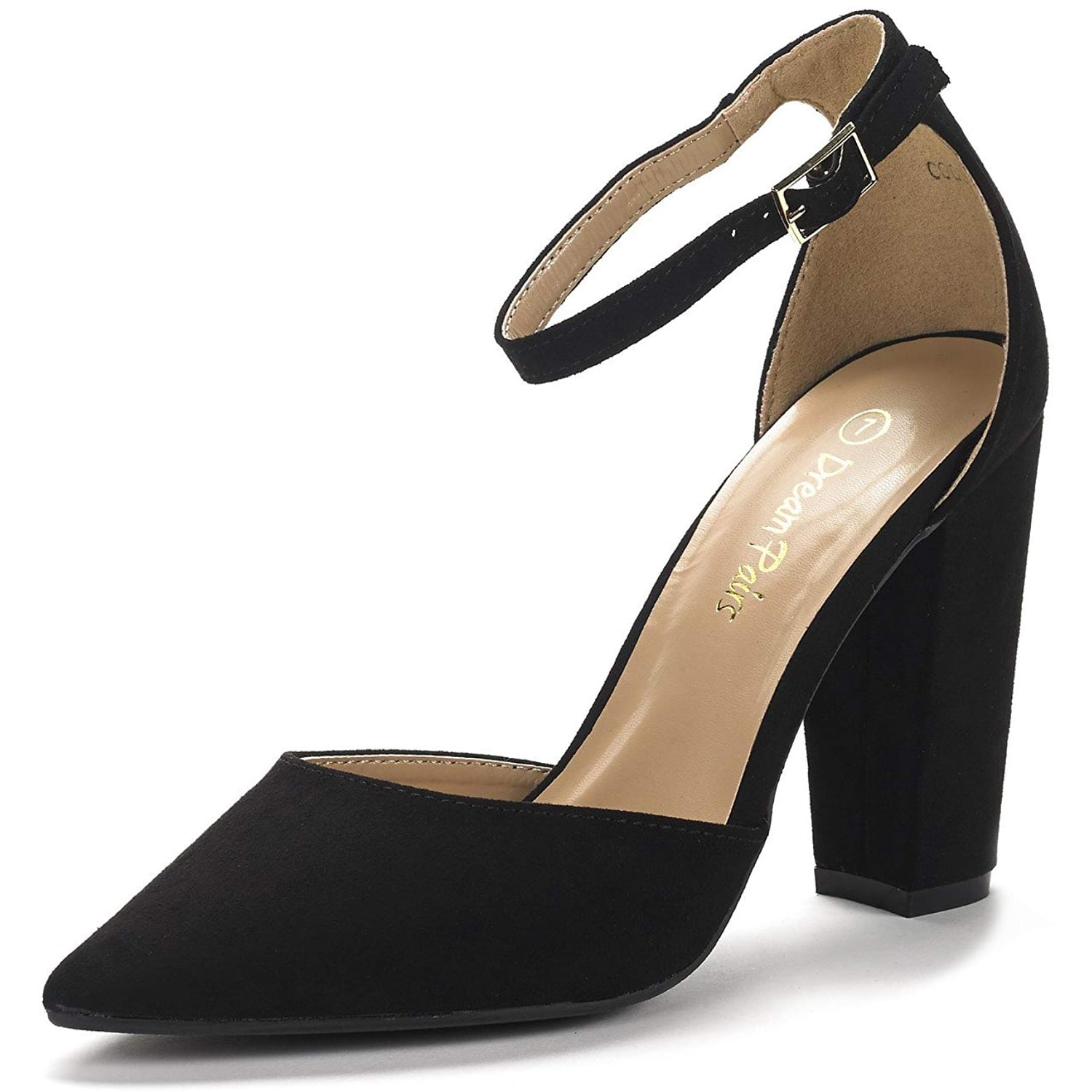 Pairs Women Ankle Strap Pump Shoes Pointed Toe High Chunky Dress Pump Shoes Coco Black/Suede Size 9 - Walmart.com