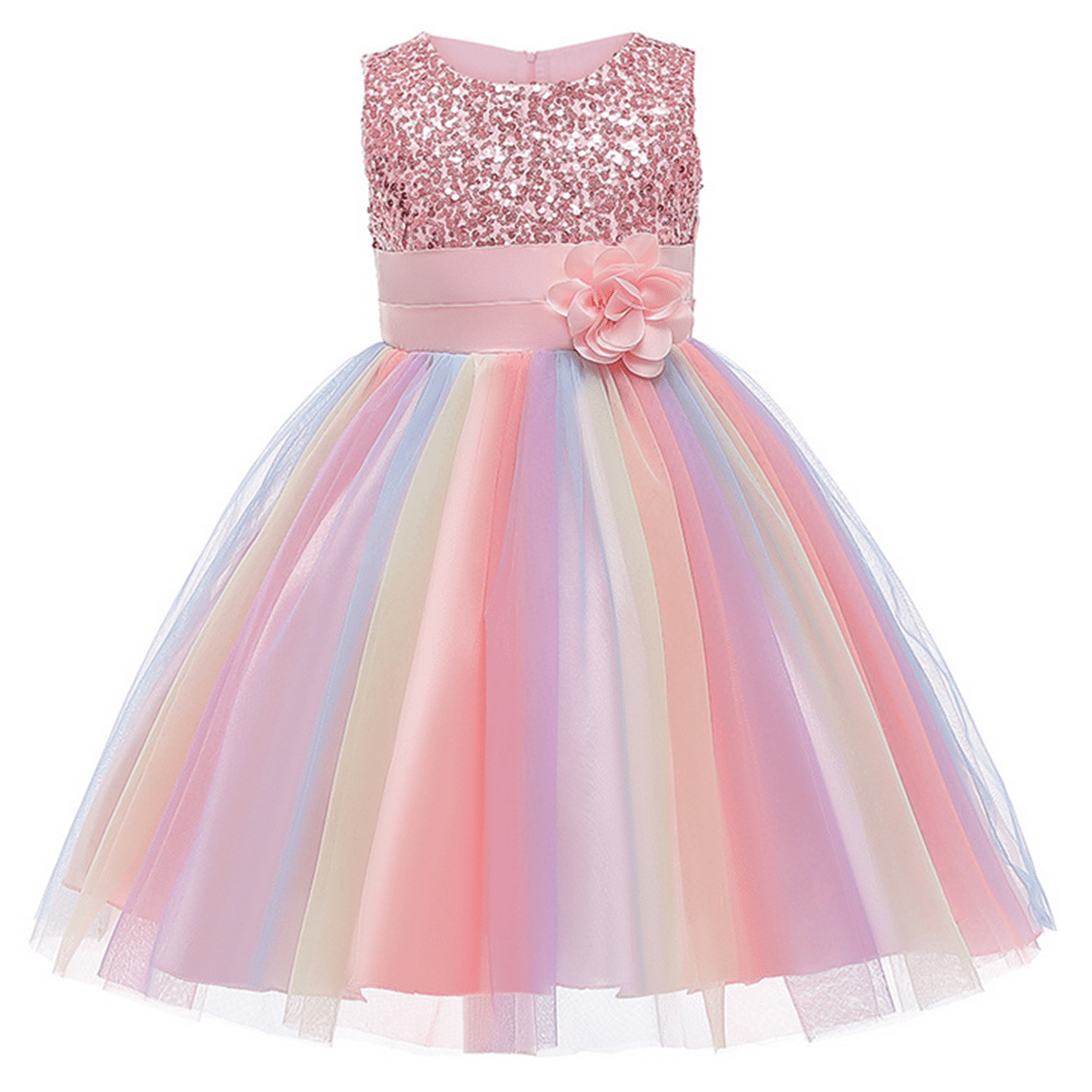 Kids Girls Dresses Birthday Party Pageant Princess Stars Sequin Tulle Ball Gown 