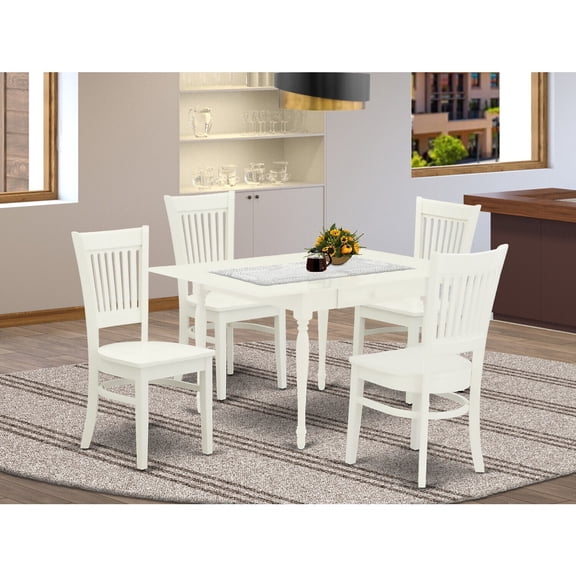 Victorian Dining Table Set - 5 Piece Wood Table & Chairs - Linen White Finish - Small Rectangular Table with Drop Leaves