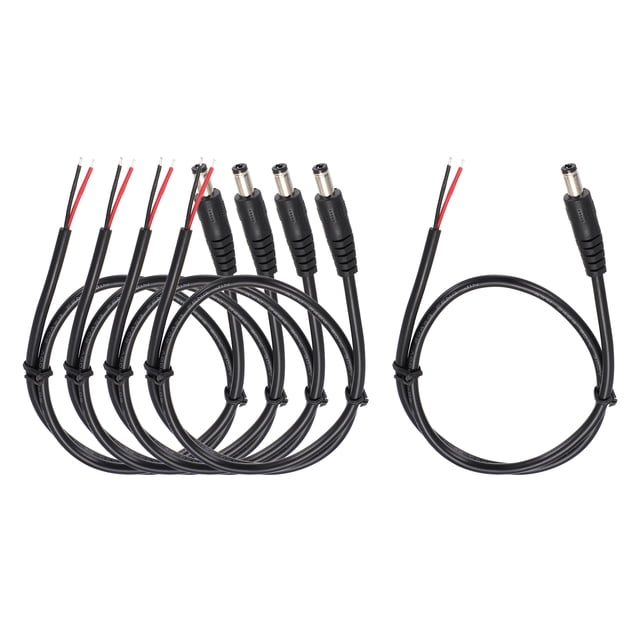 5pcs Cable de pigtails de alimentación de CC, conector macho de 5.5mm x 2.5mm a extremo de cable pelado de 50cm para PC, laptop, juguetes, teléfonos celulares y dispositivos electrónicos