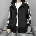 thumbnail image 2 of Chaqueta fina de tres barras para mujer, chaqueta de béisbol negra para estudiantes, chaqueta holgada para mujer, primavera y otoño, 2 of 5