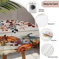 thumbnail image 3 of Vintage Orange Blue Fall Round Tablecloth for 45-54 Inch Tables,Fitted Table Cover with Elastic Edge,Thanksgiving Maple Leaf Pumpkins Vintage Waterproof Outdoor Table Cloth Protector for Patio Dinner, 3 of 9