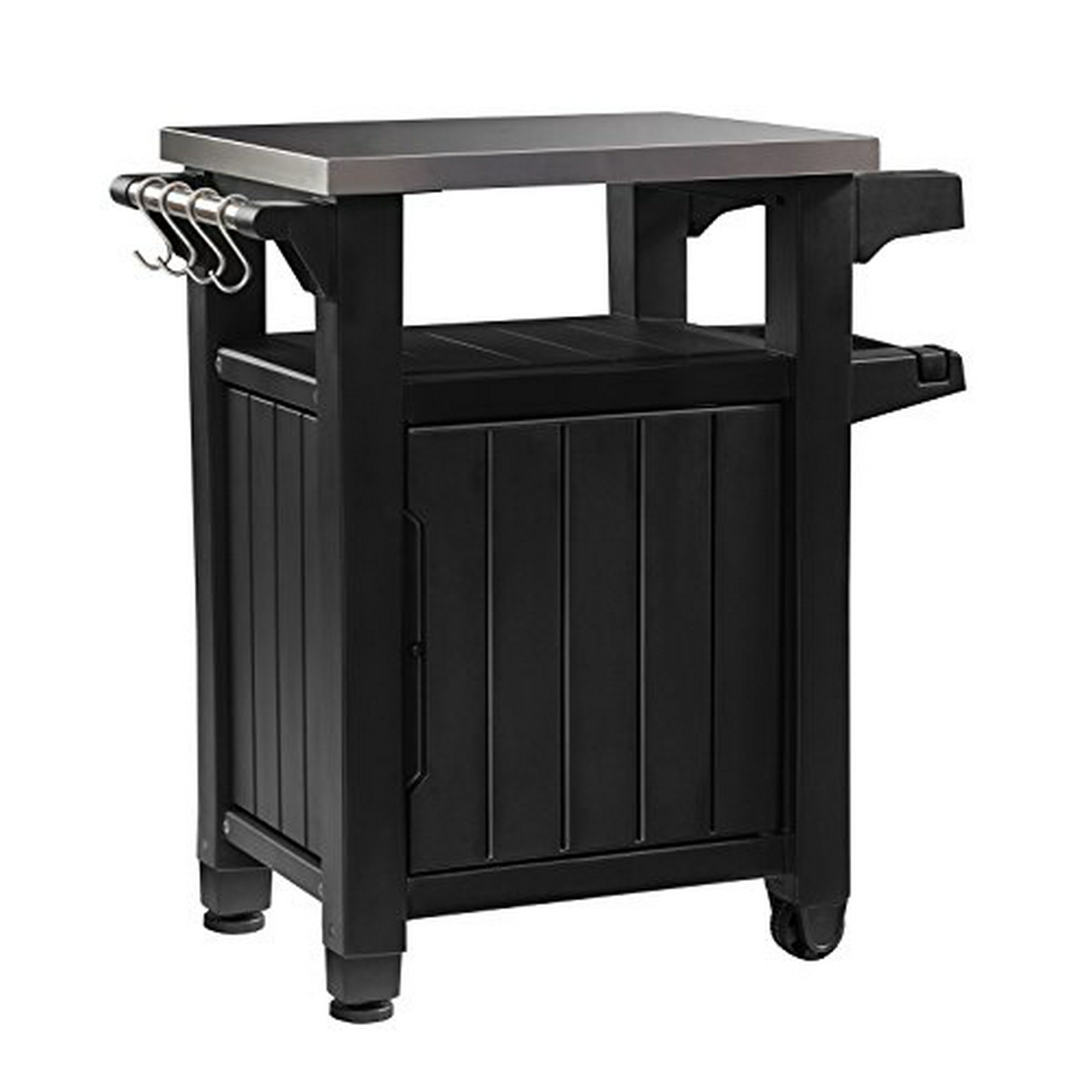 Keter Unity Portable Outdoor Table and Storage Cabinet with Hooks for Grill Accessories Stainless Steel Top for Patio Kitchen Island or Bar Cart Dark Grey Walmart
