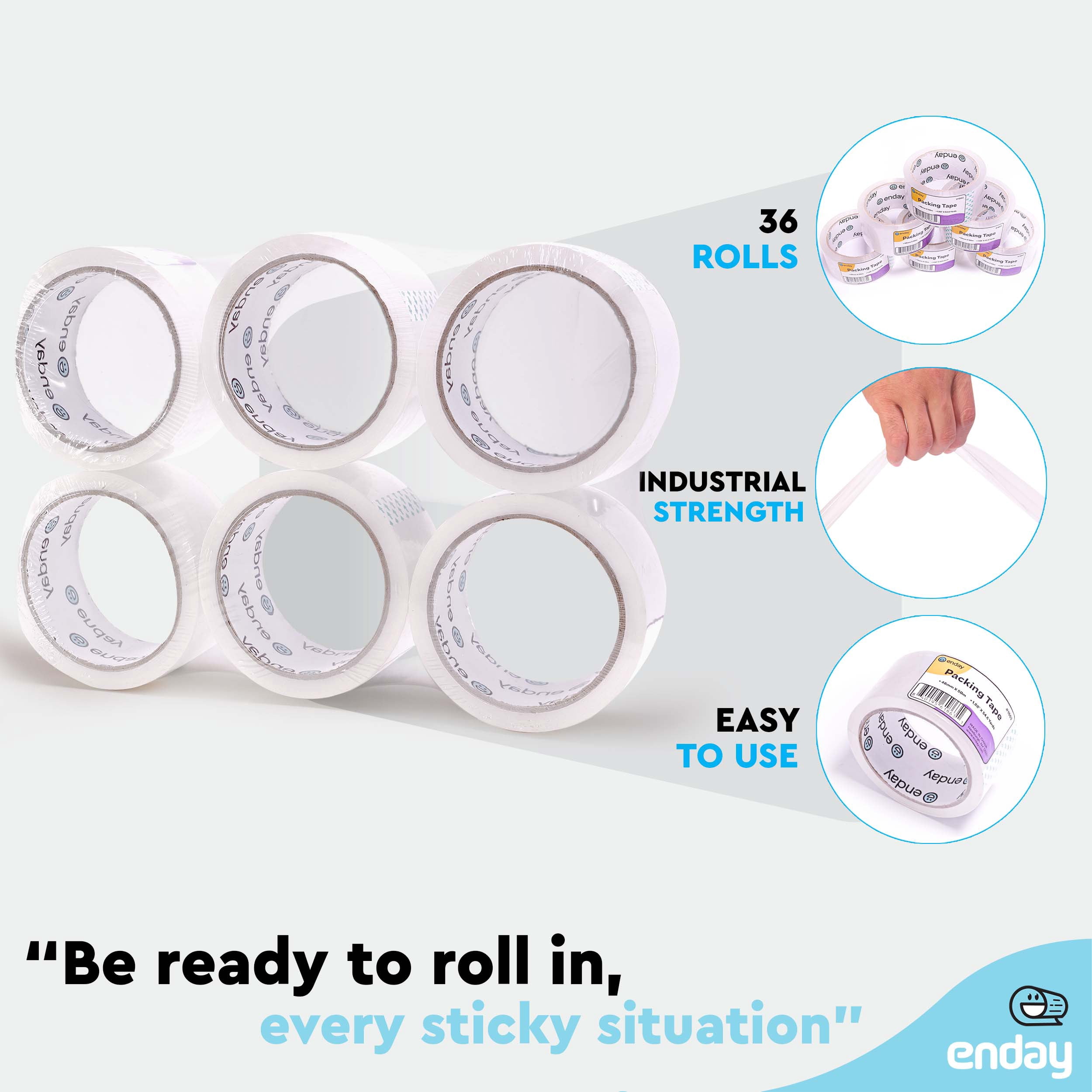 Enday (36 Rolls) Heavy Duty Packing Tape, Packing Tape Bulk, Ultra Strong & Thick Clear Packing Tape, Packaging Tape Refill for Shipping Packaging Moving Sealing 1.88 Inch Wide