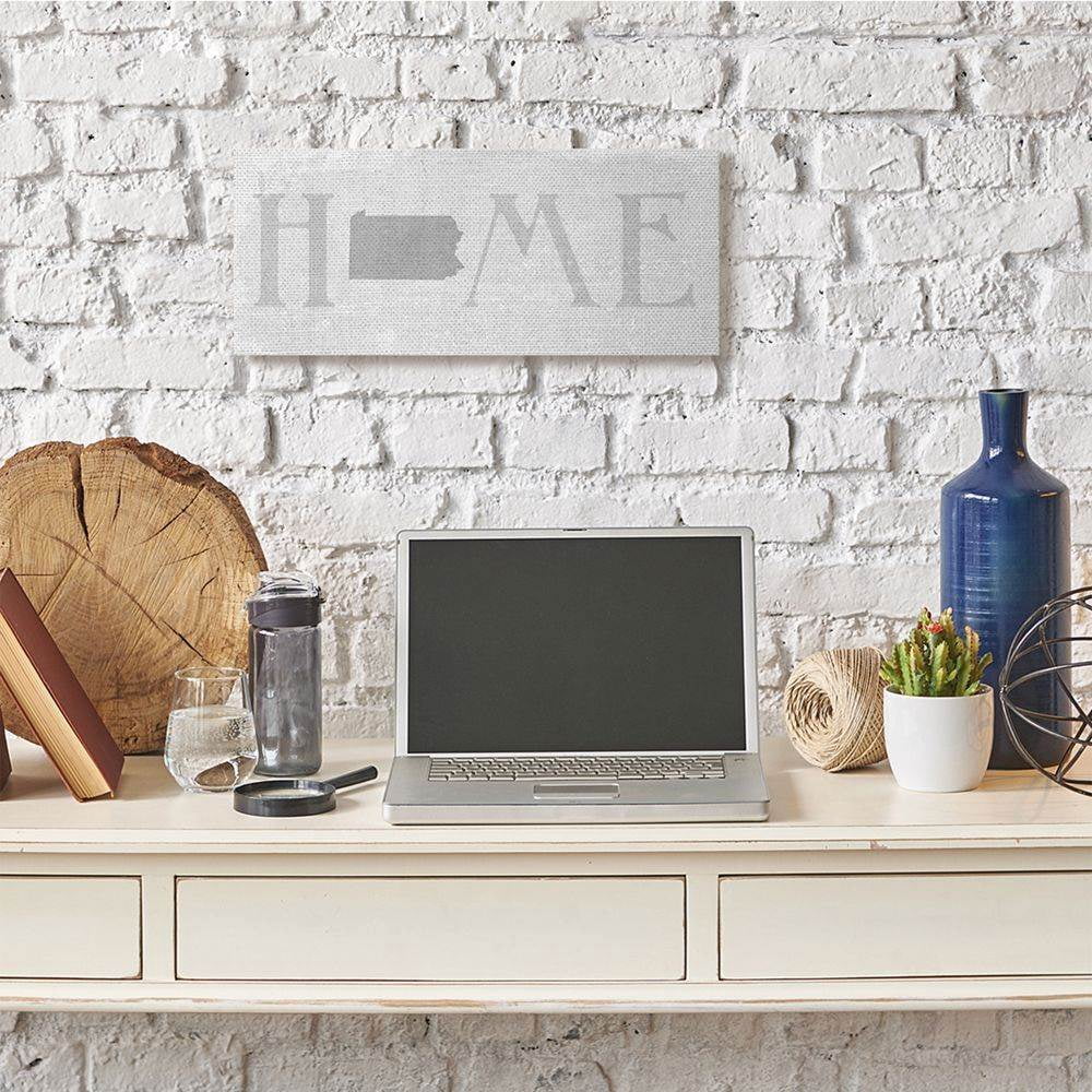 Stupell Industries Pennsylvania Home State Map Grey Neutral Textured Word Design Canvas Wall Art by Daphne Polselli