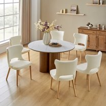 Dining Chairs Set of 6 Fabric Upholstered Wingback Accent Side Chairs Solid Wood Legs Hollow Design Home Kitchen Living Bedroom Ivory