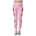 thumbnail image 4 of Women Valentine's Day Leggings Casual Solid with Side Love Print Trousers Slim Elastic High Wais Stretch Long Boot Pants A-Pink XXL, 4 of 5