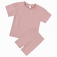 thumbnail image 4 of TOWED22 Girls Summer Outfits Casual Lounge Set Cap Sleeve T Shirt and Elastic Waist Shorts 2 Piece Clothing Sets(Pink,9-12 M), 4 of 9