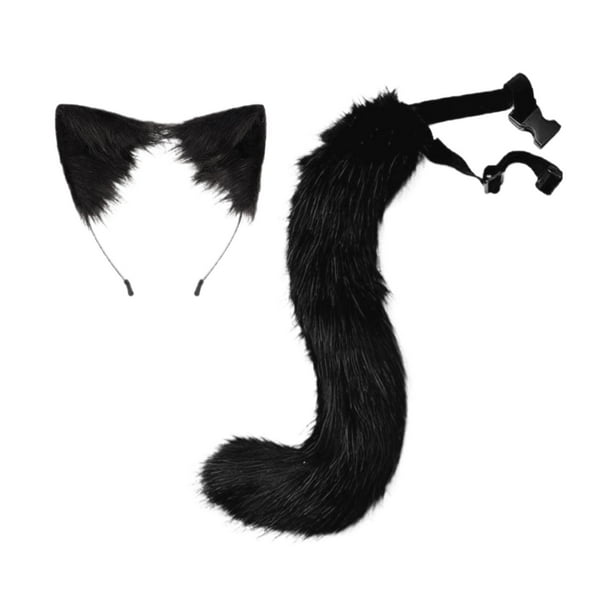 Juego de 2 piezas de de zorro y co de zorro, disfraz de zorro sintética suave, disfraz de fantasía, disfraz de amal para cospy, Negro Macarena Traje de juego de cosplay