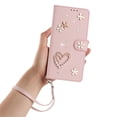 thumbnail image 4 of Leather For Apple iPhone 17 Case Double Layered Heart-shaped Flower Flip Wallet Leather Case, Card Holder Magnetic Closure  Phone Cases Cover With Hand Strap,Pink,For iPhone 17, 4 of 8