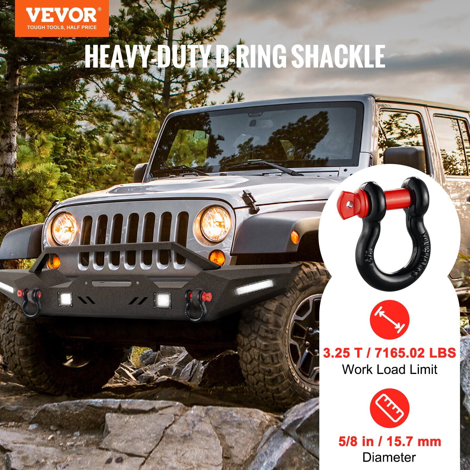 5/8 Inch D Ring Shackle 4 Pack Alloy Steel 28660 lbs Break Strength 3/4 Inch Screw Pin Heavy Duty Off Road Vehicle Recovery Towing Accessories for Jeep Truck Black