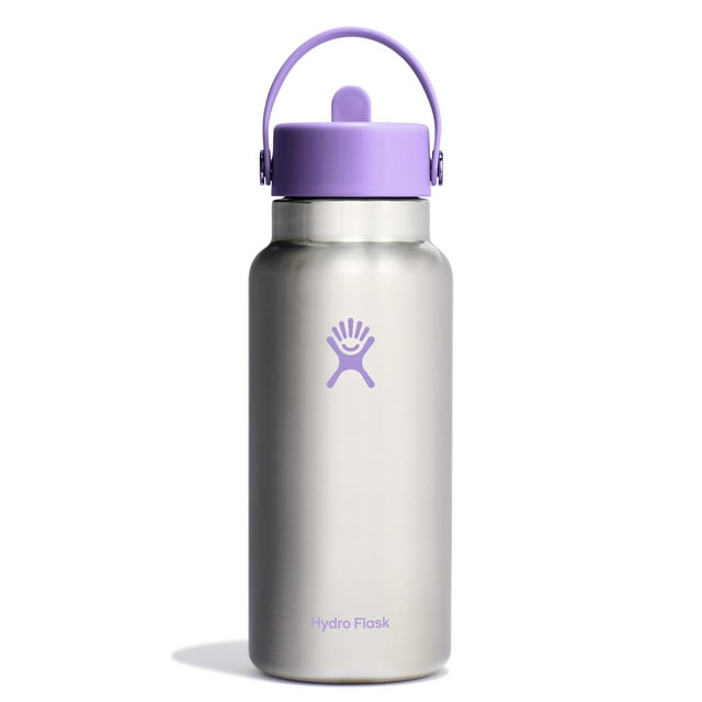 Hydro Flask, 32 onzas, con tapa de pajita flexible, acero inoxidable, color violeta