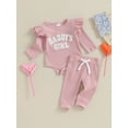 thumbnail image 3 of Newborn Infant Baby Girl Clothes Daddys Girls Ribbed Knit Long Sleeve Romper Pants Fall Winter Clothes, 3 of 9