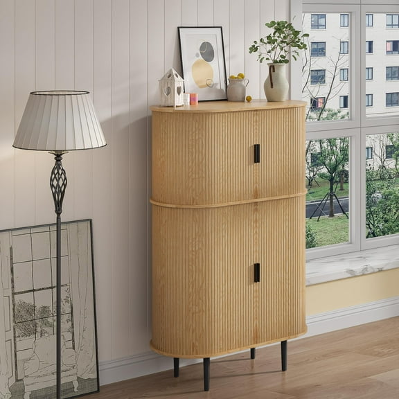 Buffet Cabinet with Storage Sideboard with Sliding Door, Fluted Modern Credenza Cabinet with 2 Doors