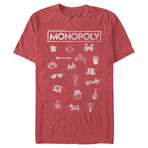 Men's Monopoly Favorite Board Game Icons  Graphic Tee Red Heather Medium
