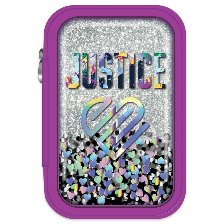 Justice J Sport Pencil Case with Silver Glitter and Confetti