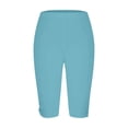 thumbnail image 4 of Eiyaclvo Plus Size Biker Shorts Women Knee Length Elastic Waist Slim Fit Gym Yoga 5 Inseam Shorts Running Athletic Workout Shorts, 4 of 5