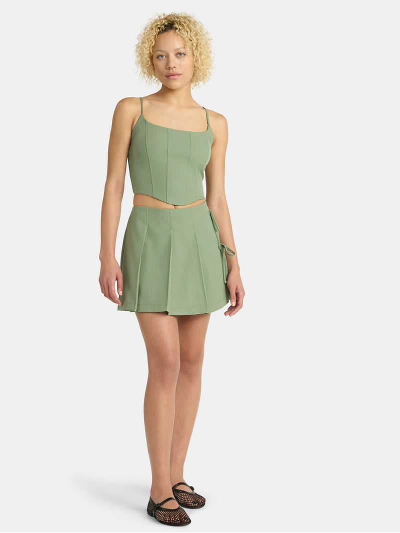 No Boundaries Corset Top and Pleated Mini Skirt Set, 2-Piece