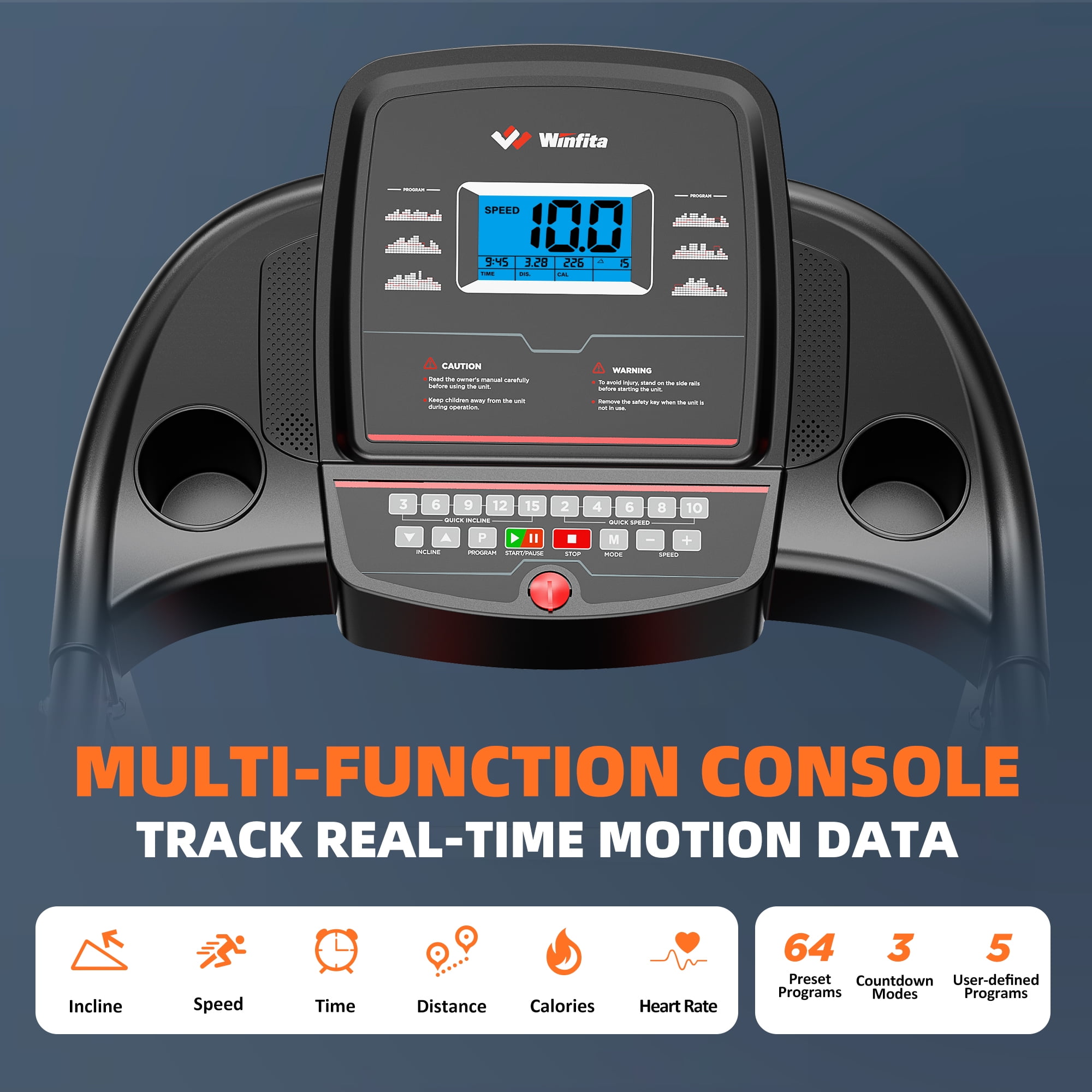 Winfita Treadmill with Auto Incline, Foldable Running Machine, 10 MPH Walking Pad Treadmill with Bluetooth/APP Control, 300 lbs Capacity