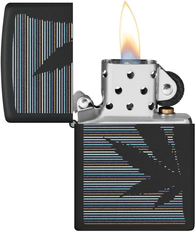 Zippo Lighter - Custom Message Engrave Leaf with Lines - Black Matte 48927