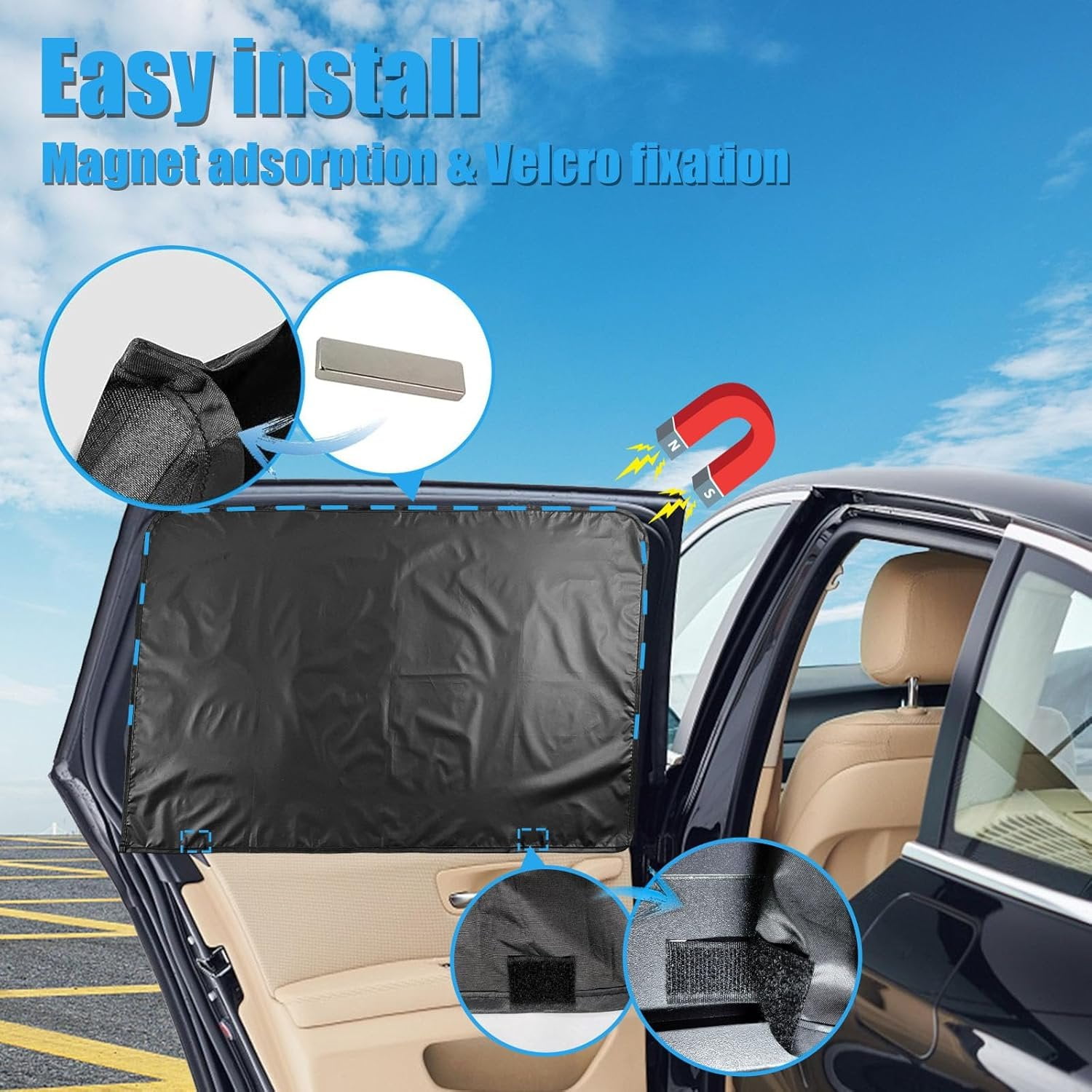 4-Pack Magnetic Car Window Sun Shades – Blackout Privacy Curtains for Baby, Sleeping– Side Window Sunshade for SUV MPV Sedan
