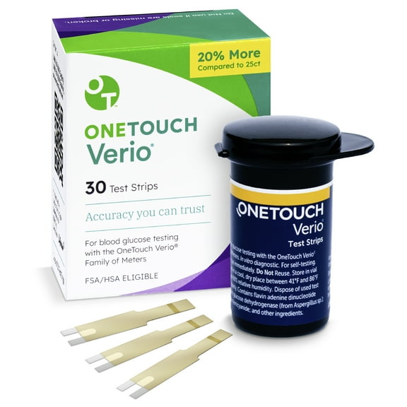 OneTouch Verio Test Strips for Diabetes - 30 Count | Diabetic Test Strips for Blood Sugar Monitor | Home Self Glucose Testing | 1 Box (30 Test Strips)