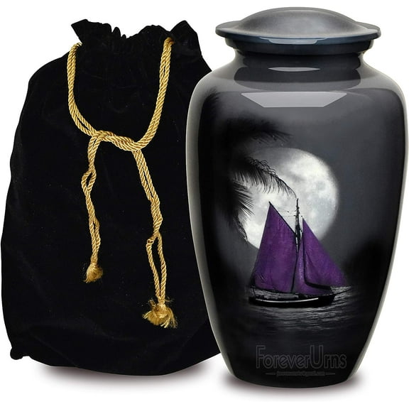 FOREVER URNS Adult Cremation Urn Midnight BoatingFor Human Ashes, Handcrafted 220 Cu. In With Velvet Bag.