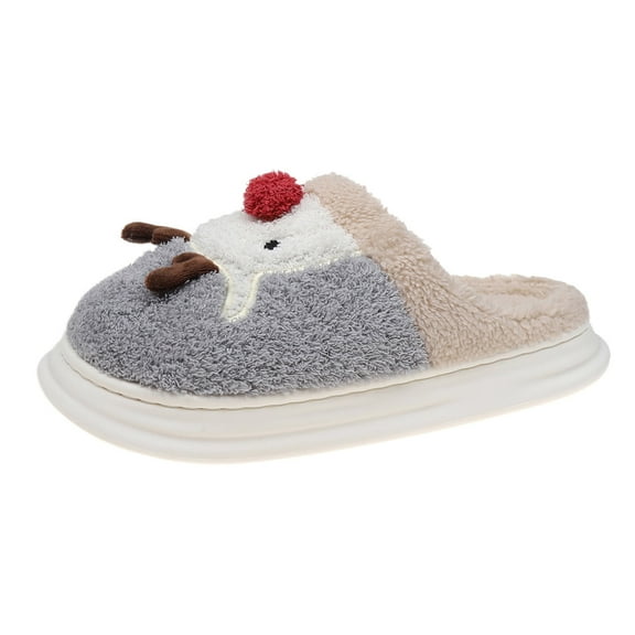 Xfvqtps Fuzzy Slippers for Womens Christmas Fluffy Slippers Large Size Cute Elk Pattern Memory Foam Thick Bottom Non Slip Indoor House Warm Winter Cozy Slippers Gray