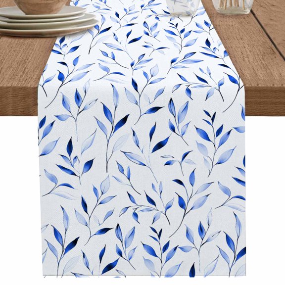 nqOlkjepod Blue Leaf Table Runner 108 Inches Long Farmhouse Dress Scarves, Modern Botanical Foliage Plant Country Flower Dining Tablerunner for Coffee Table/Kitchen Island/Party Décor, 13" x 108"