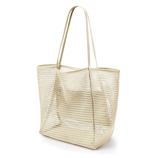 Lightweight Foldable Beach Mesh Tote in Off-White - Breathable, Quick-Draining Design with Spacious Interior & Comfortable Handles for Easy Carrying, Perfect for Summer Beach Activities, Stylish and