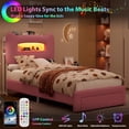 thumbnail image 6 of Memoryfield LED Full Platform Bed with 2-Tier Storage Headboard, Upholstered Frame, Built-in Charging Station, Pink, 6 of 8
