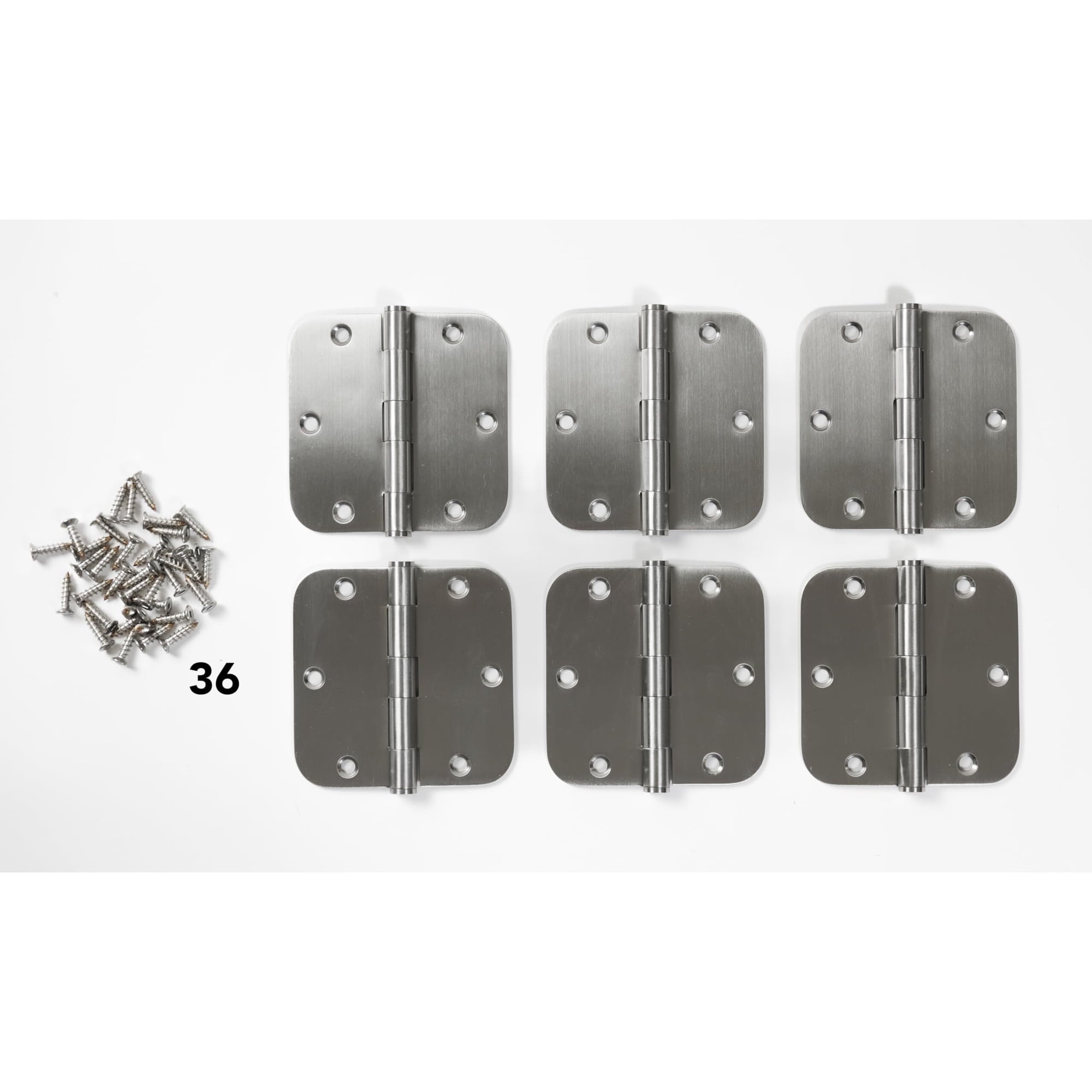 Shed Door Butt Hinge Kit, 4" x 4" Rounded Corners, 6 Pieces, Stainless Steel Type 304 for Sheds, Barns, Interior/Exterior Doors, and Cabinets (BH4X4SS-BX6)