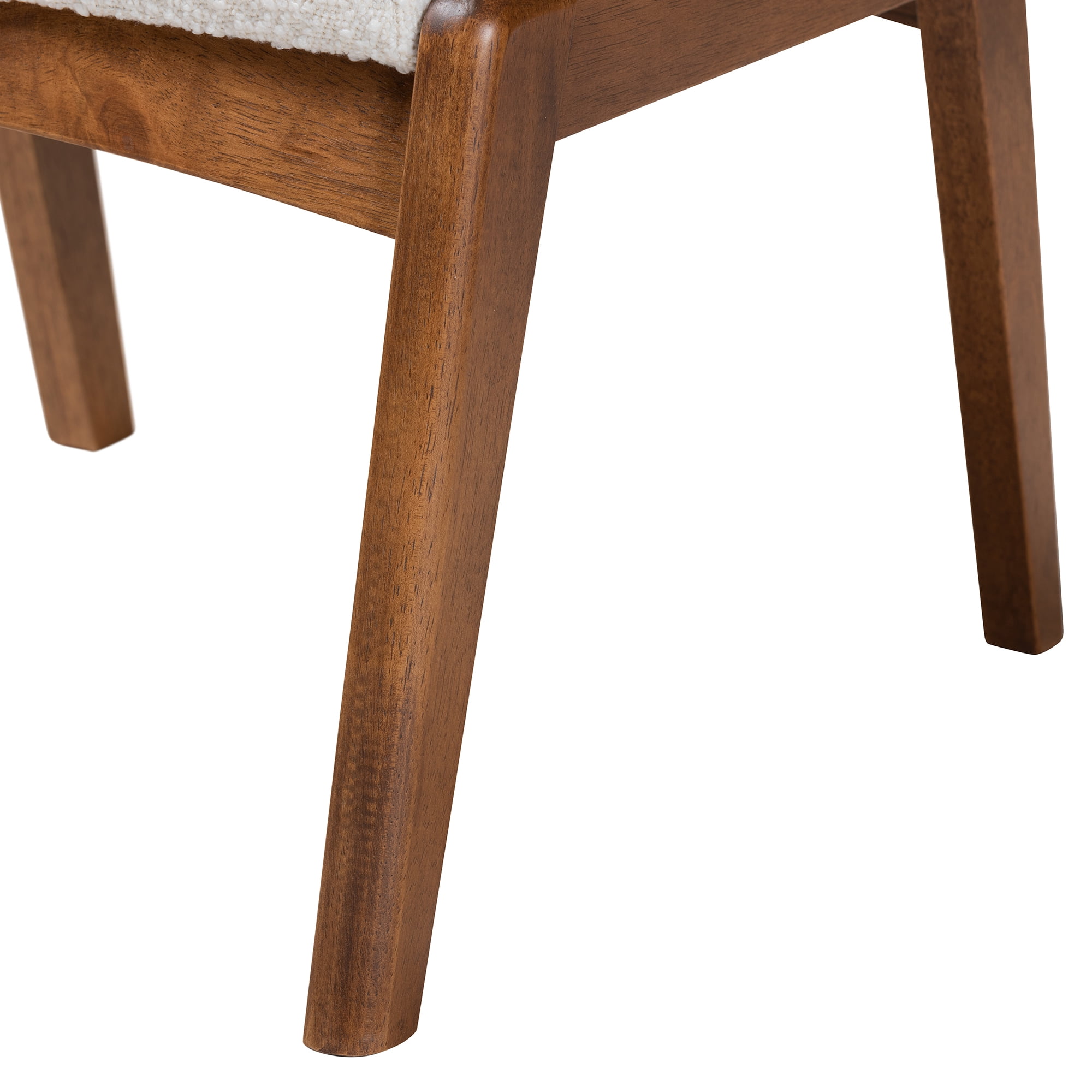 Baxton Studio Roxy Mid-Century Modern Off-White Boucle Upholstered and Walnut Brown Finished Wood Ottoman Footstool