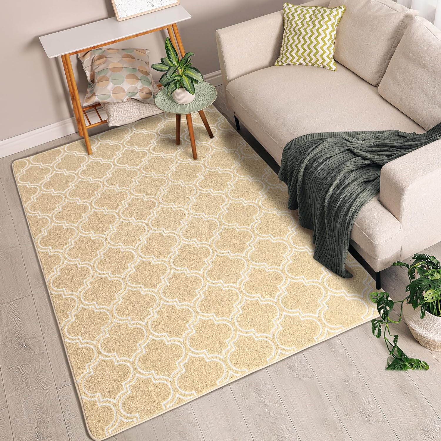 Lochas Fluffy Shaggy Rug Moroccan Geometric Soft Modern Area Rug for Living Room Home Decor Low Pile Carpet,Camel,5x7 Feet