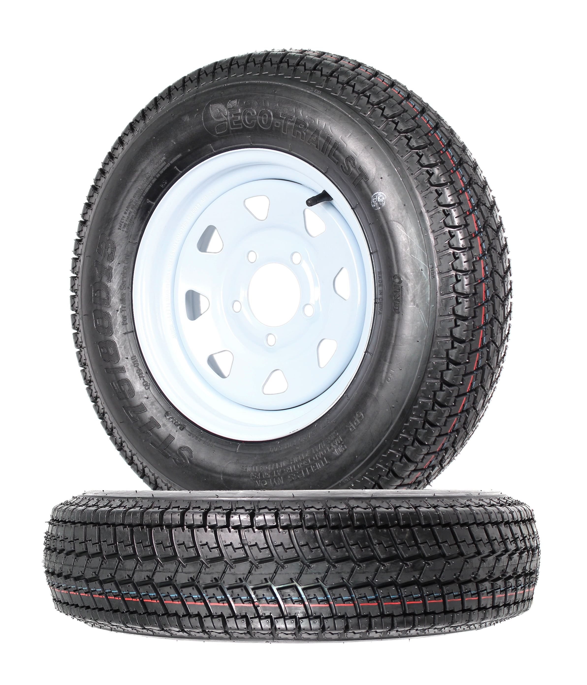 Pack of 2 Motorhot 13 Trailer Wheel & Tire 175/80D13 LRC ET Bias Trailer Tires 5 Hole Black Steel Ring 