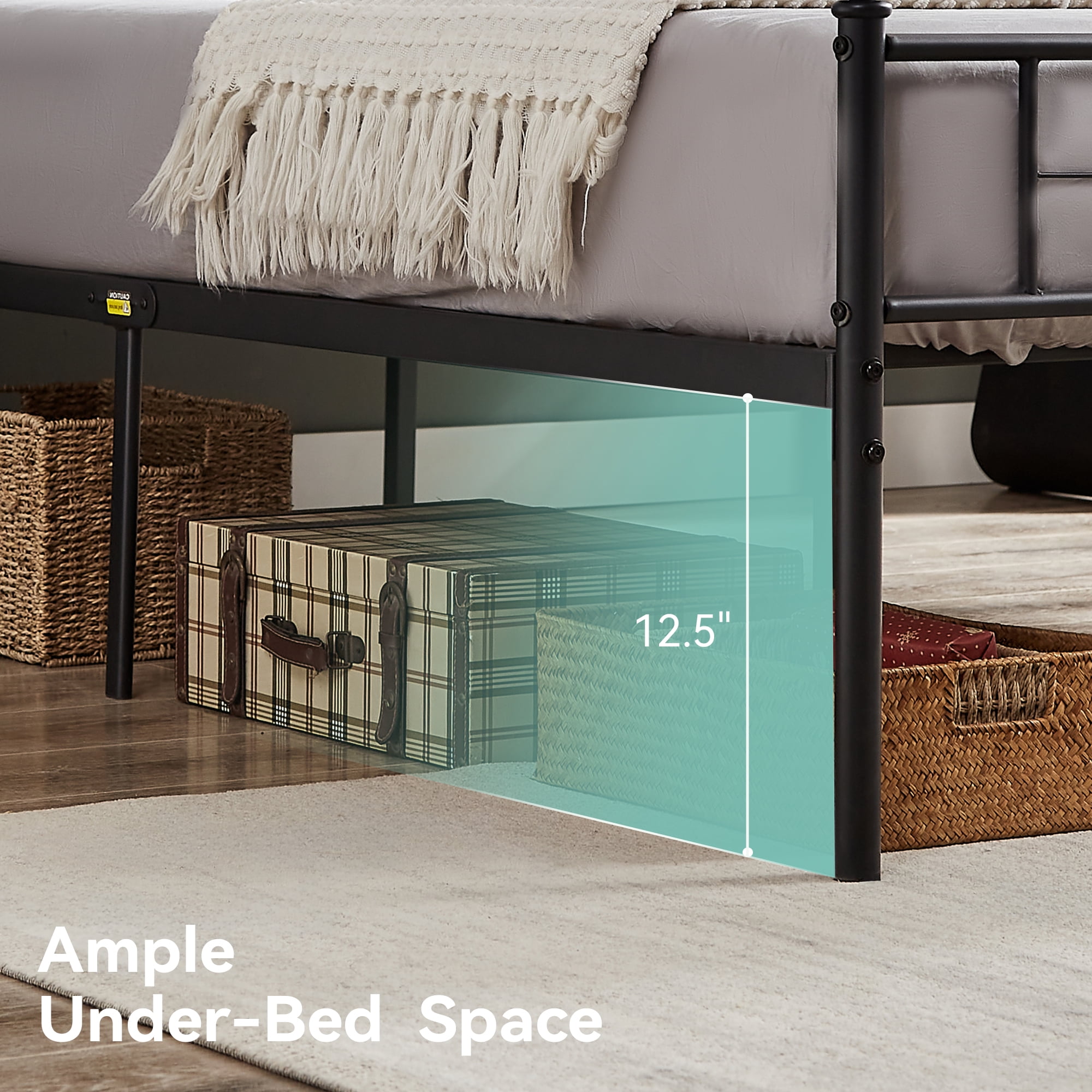Sailvan Twin Bed Frame, Twin Size Platform Bed Frame with Headboard & Underbed Storage, Heavy Duty Metal Bed Twin , 800lbs, Easy to Assemble, No-Noise, Black
