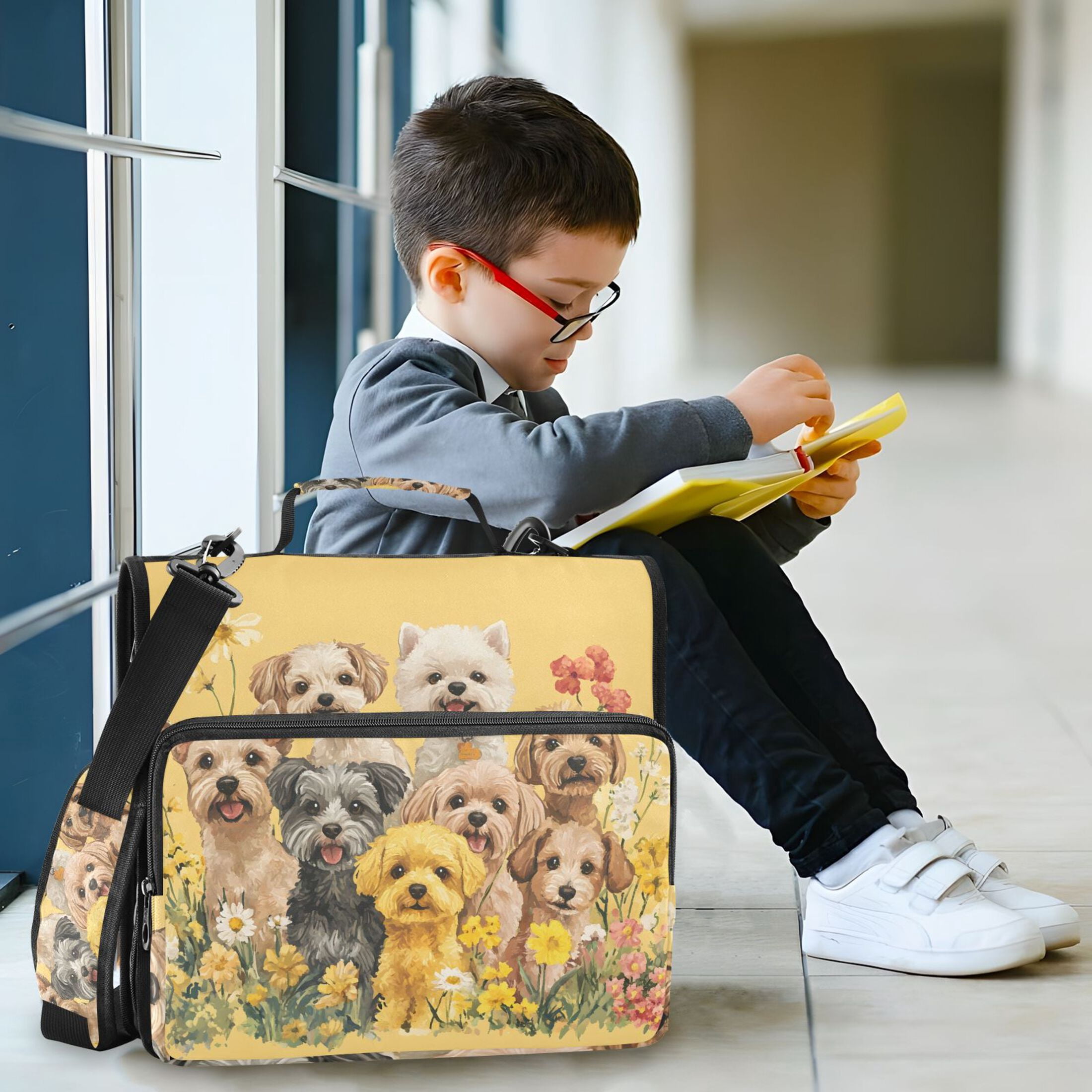 3 Ring Zipper Binder with Shoulder Strap Waterproof Trapper Keeper 2 Inch D-Ring 500 Sheets Capacity Cute Dogs with Happy and Joyful