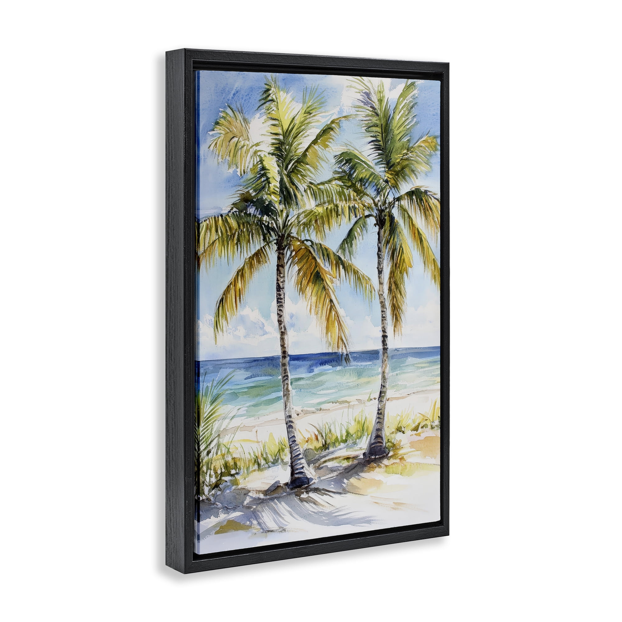 Stupell Industries Sandy Palms Duo Ocean View Black Framed Floater Canvas Wall Art, design by Petal Prints Design