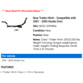 thumbnail image 2 of Rear Trailer Hitch - Compatible with 2001 - 2005 Honda Civic 2002 2003 2004, 2 of 4