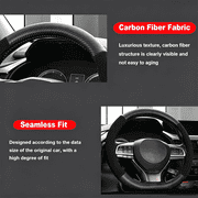 XUKEY D-Shaped Car Steering Wheel Cover 14.5-15'' Non-slip Carbon Fiber Black Leather