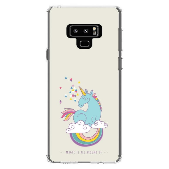 DistinctInk Clear Shockproof Hybrid Case for Samsung Galaxy Note 9 - TPU Bumper, Acrylic Back, Tempered Glass Screen Protector - Unicorn Rainbow - Magic Is All Around Us