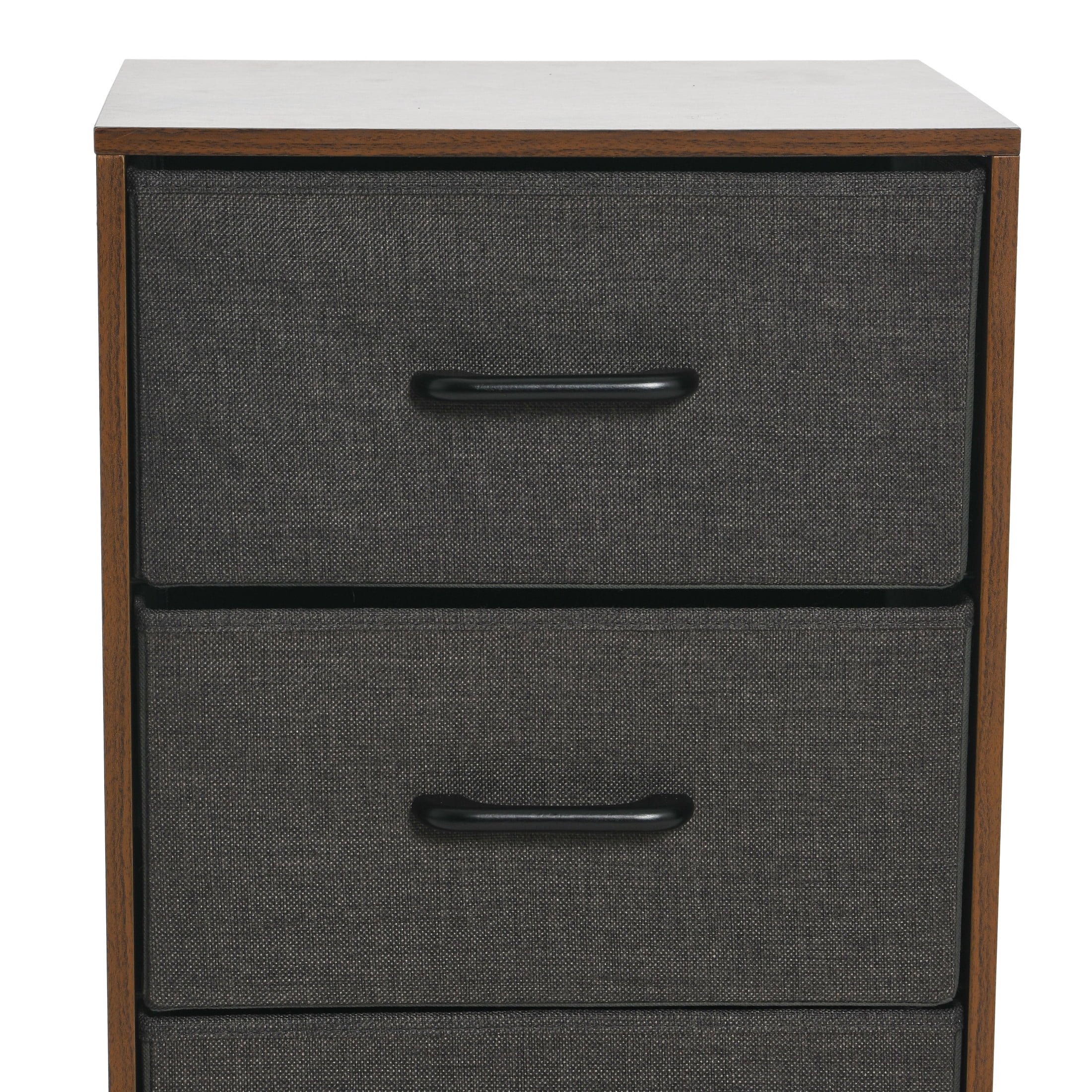 Household Essentials Dresser Nightstand Chest of Drawers Mid Century Walnut Wood Grain with 3 Dark Grey Strorage Drawers