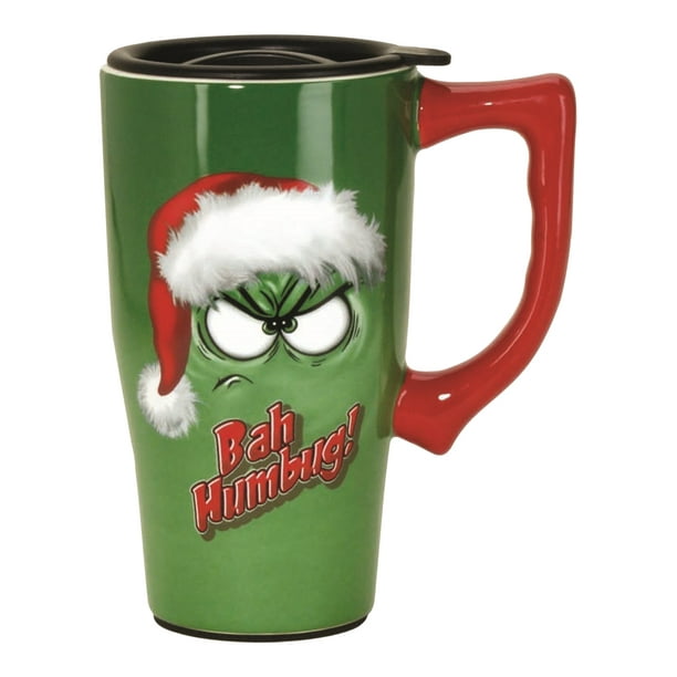 Bah Humbug Travel Mug Holiday Santa Hat Grinch Ceramic